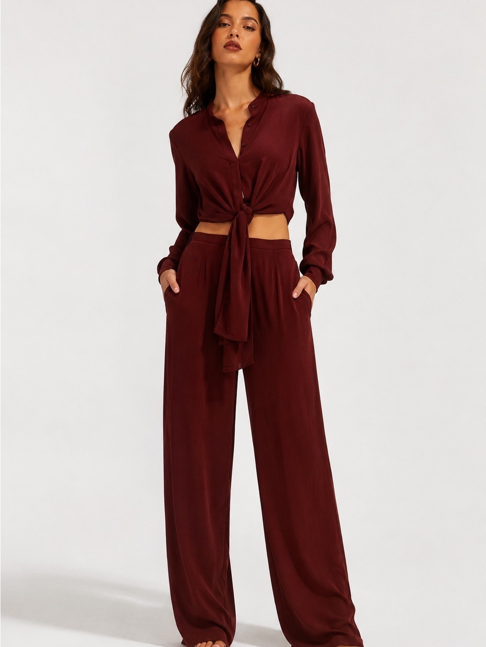 Andrea Iyamah Chocolate Uchi Tunic Wide Leg Pant Set Small